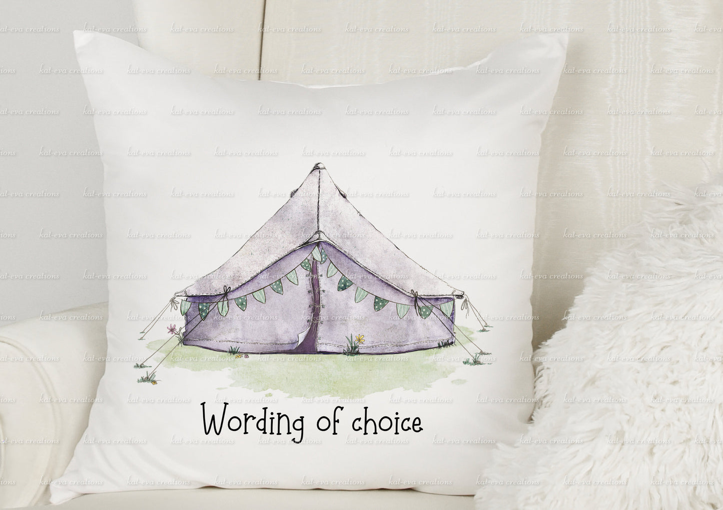 bell tent cushion. personalised camping pillow
