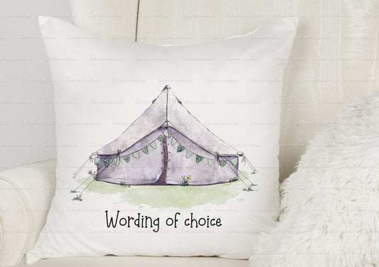 bell tent cushion. personalised camping pillow