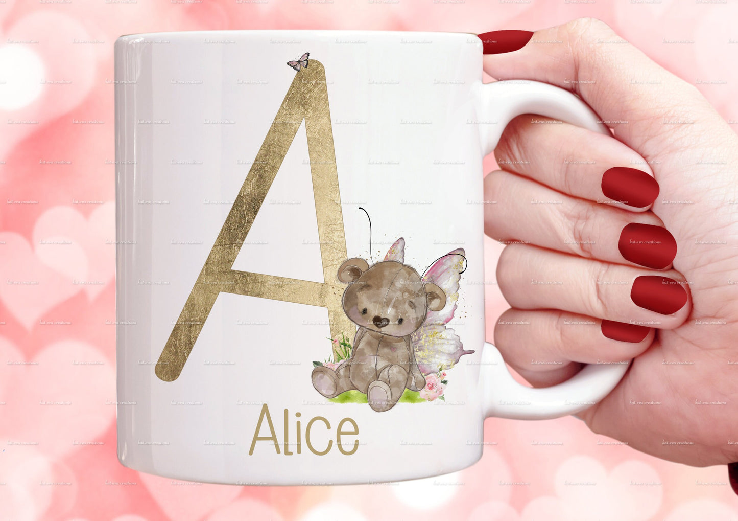personalised fairy mug, Fairy bear cup. personalised mug and coaster
