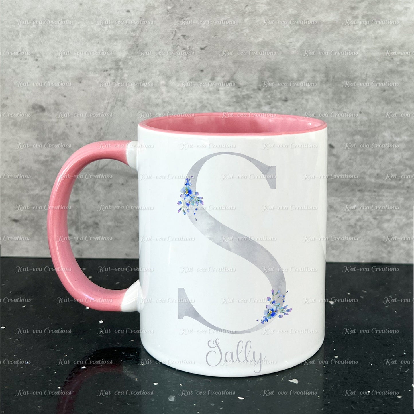 Forget me not mug. Personalised flower / floral alphabet cup. Ideal Birthday gift