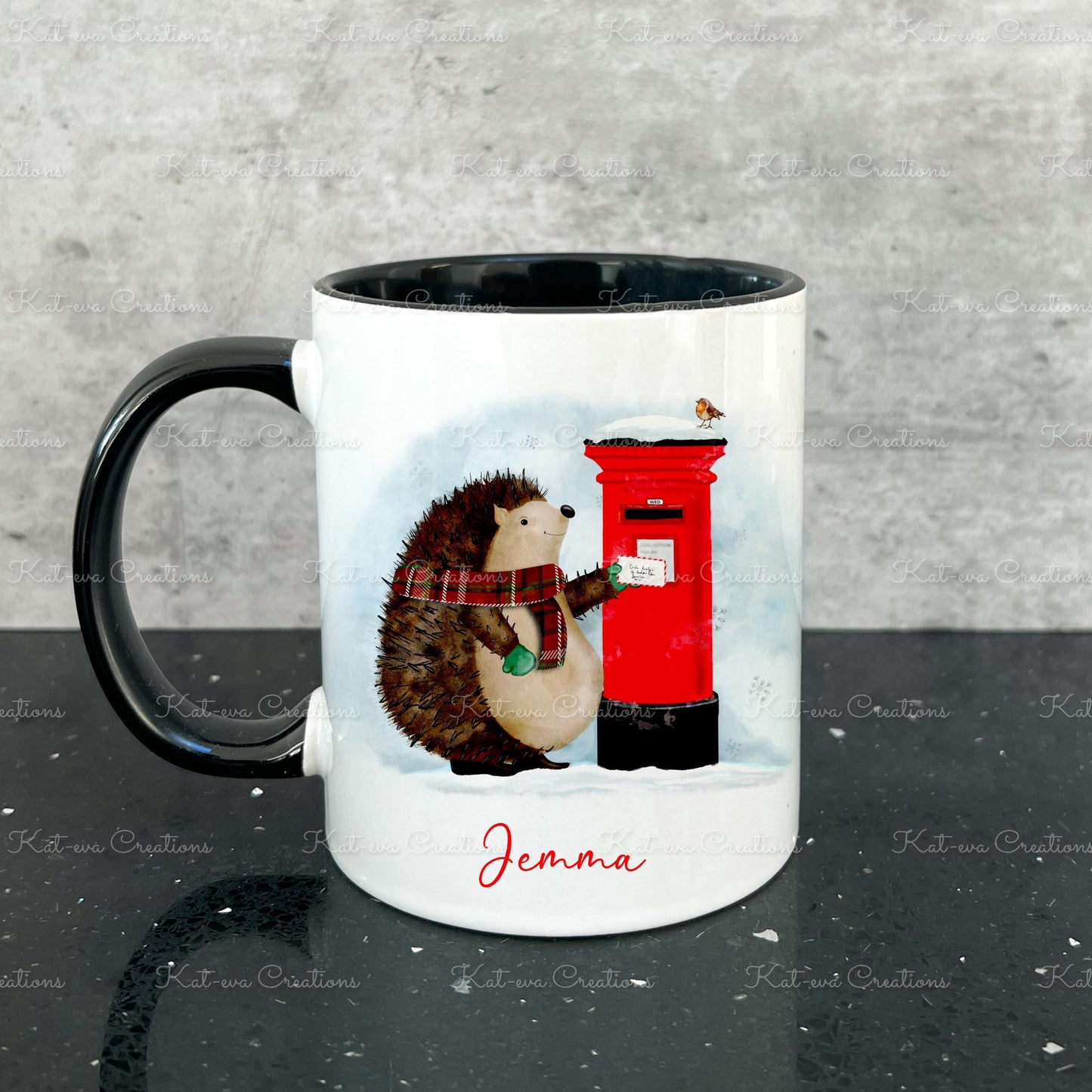hedgehog mug. Christmas hedgehog cup. can be personalised. Ideal Christmas, birthday, secret Santa or stocking filler gift