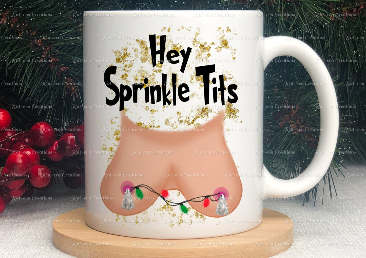 jingle balls, sprinkle tits mugs available individually or as a pair. tinsel tits. secret santa, stocking filler or christmas gift