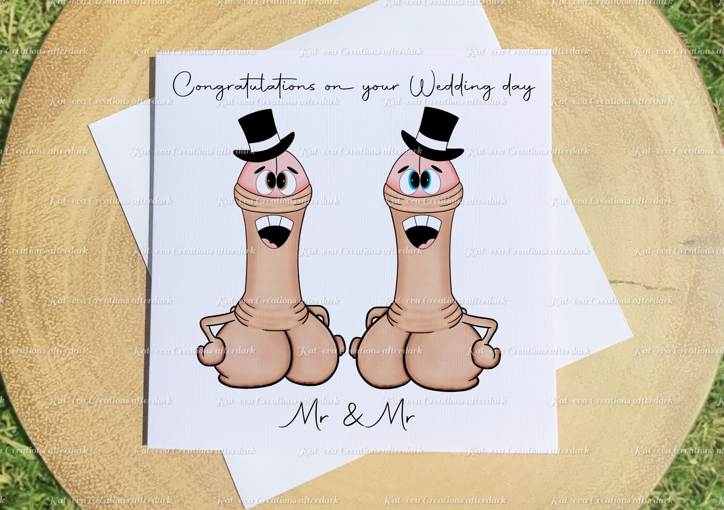 Rude wedding card. personalised adult humour wedding or engagement card. Bride and groom, mr and mr, mr and mrs