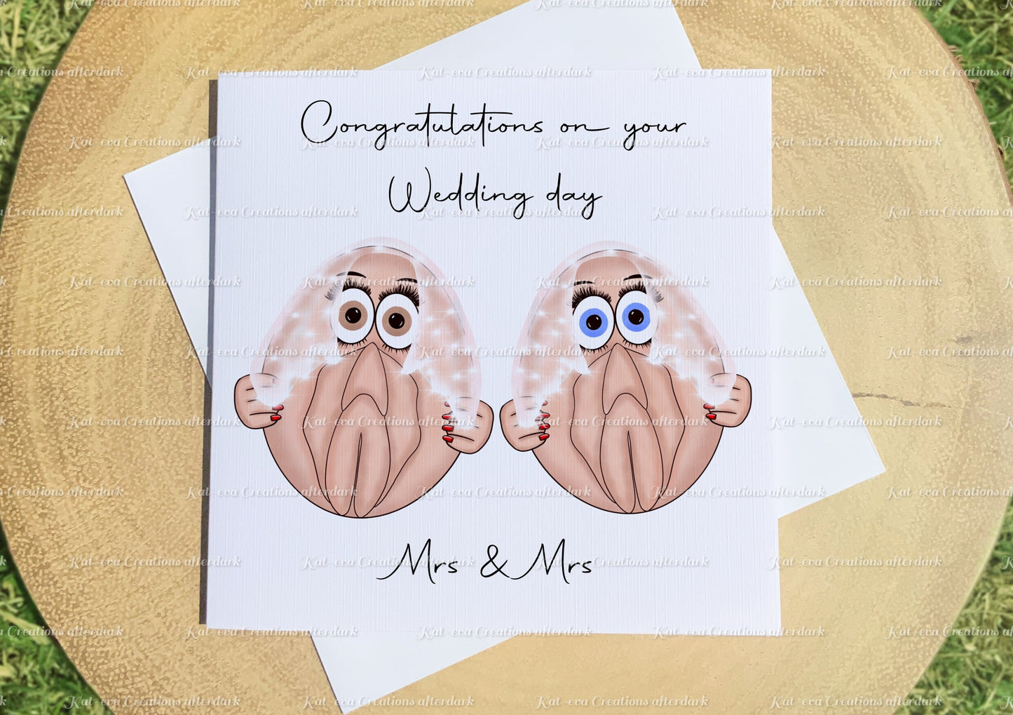 Rude wedding card. personalised adult humour wedding or engagement card. Bride and groom, mr and mr, mr and mrs