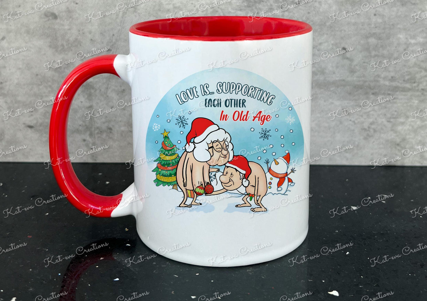 Rude old age mug. love is supporting each other personalised cup. anniversary present christmas gift or secret santa present.