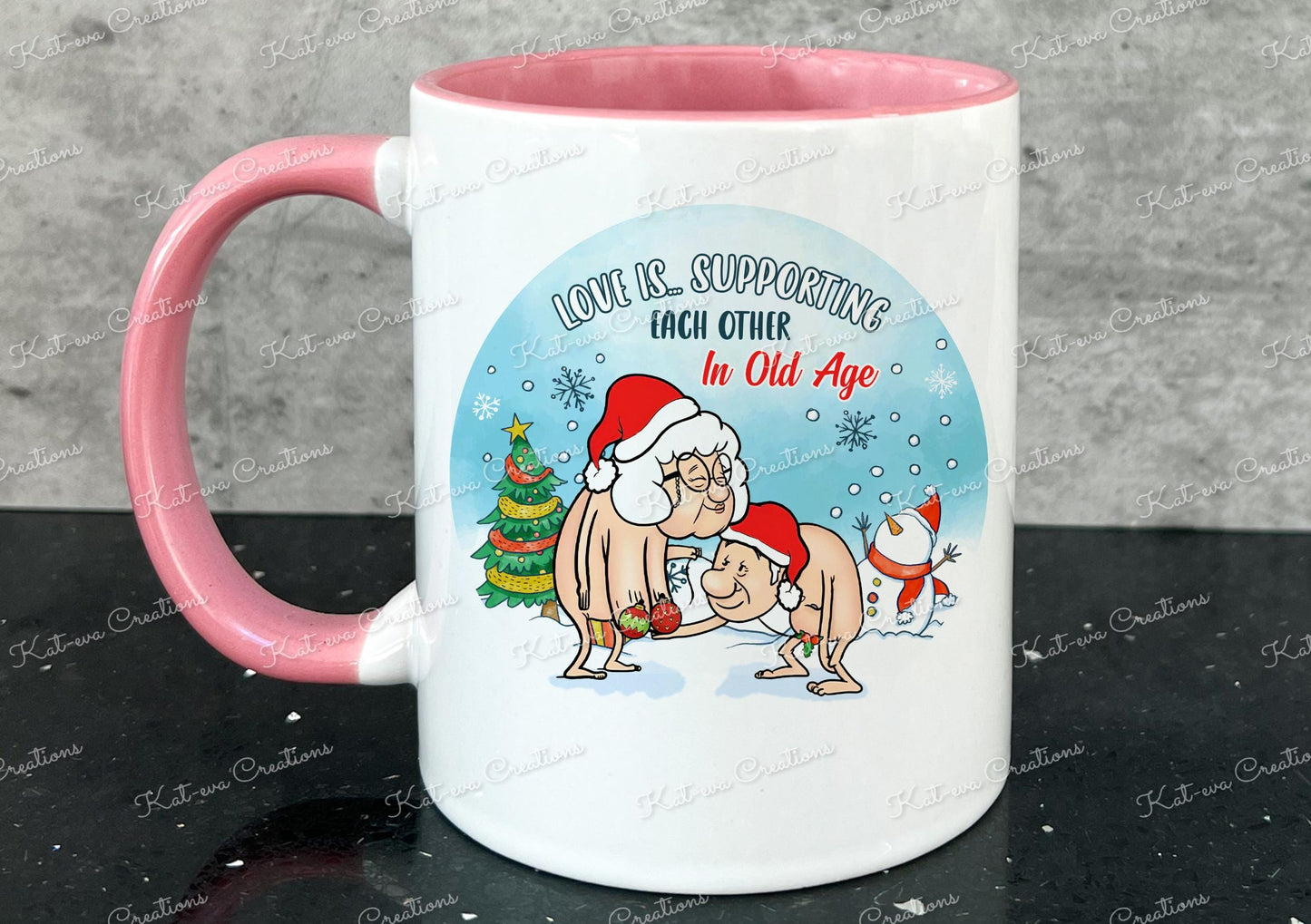 Rude old age mug. love is supporting each other personalised cup. anniversary present christmas gift or secret santa present.