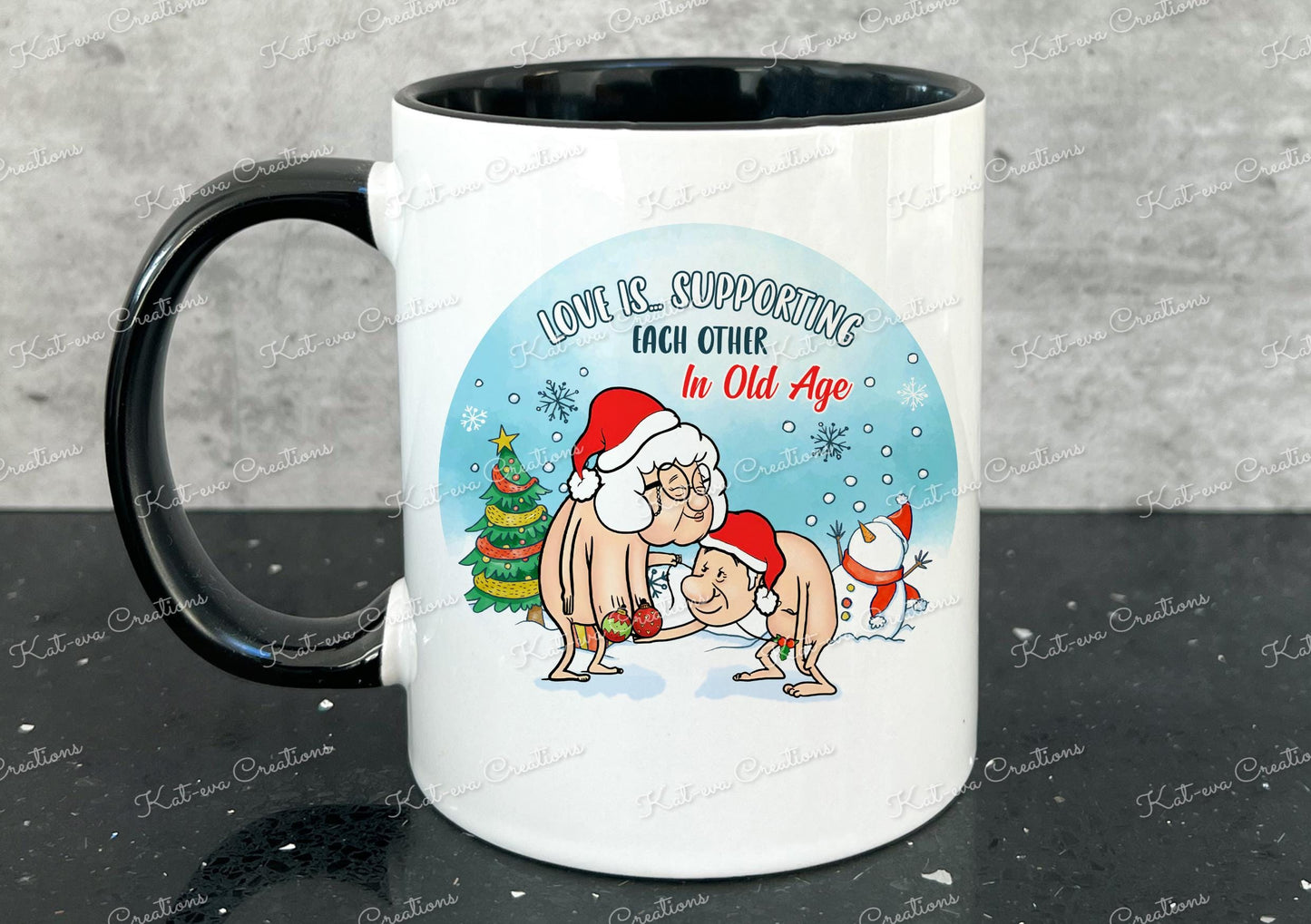 Rude old age mug. love is supporting each other personalised cup. anniversary present christmas gift or secret santa present.