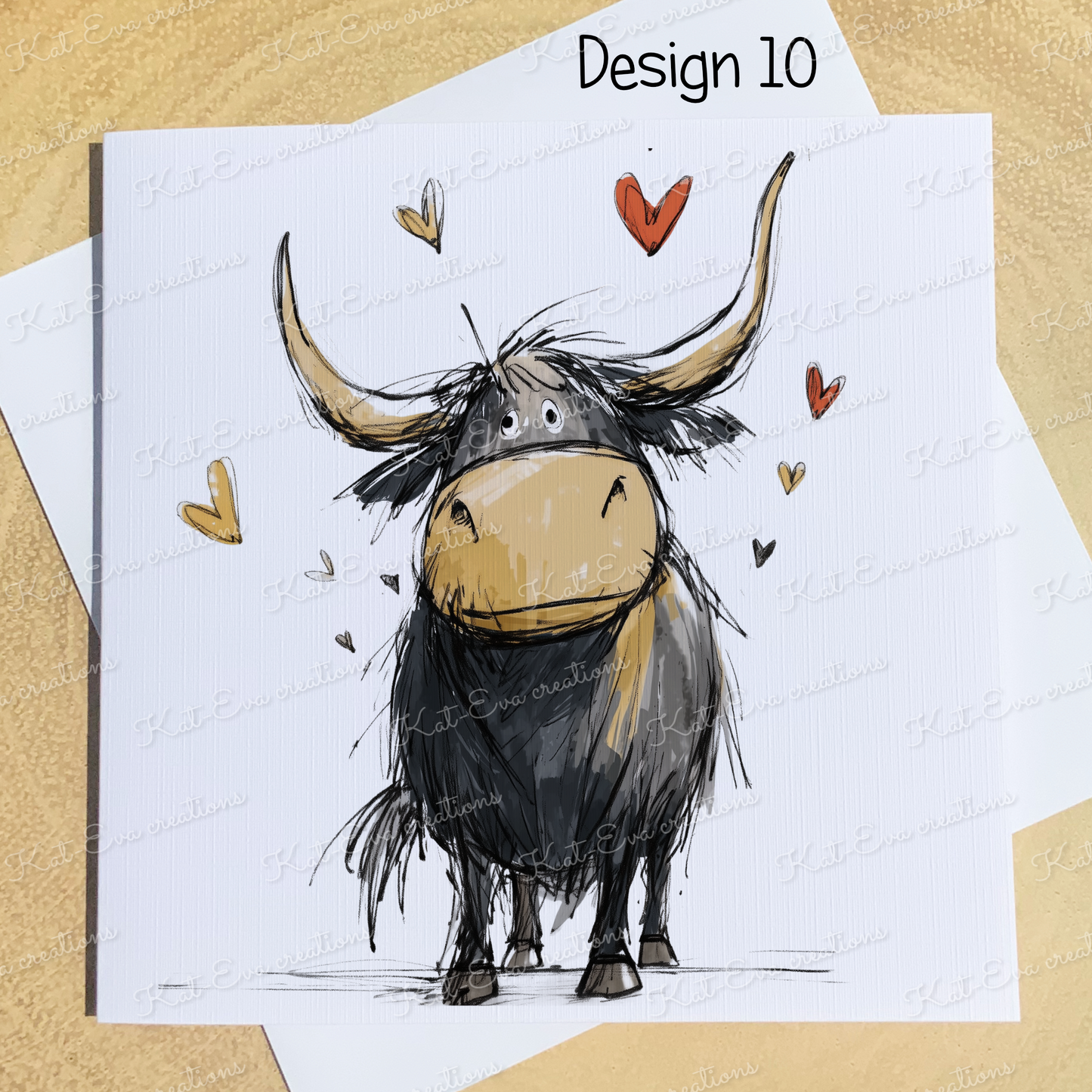 sketchy highland cow card (lots of different cows available) ideal for birthday or valentines day
