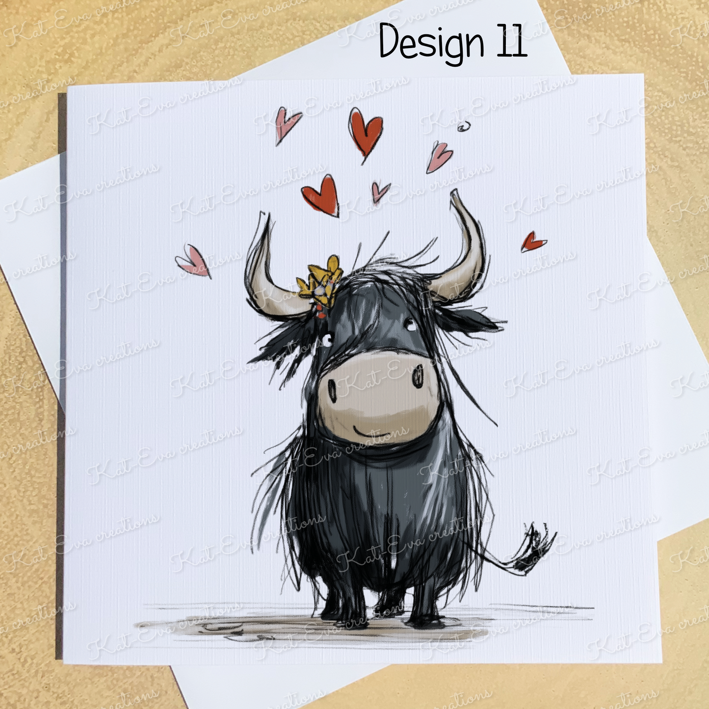 sketchy highland cow card (lots of different cows available) ideal for birthday or valentines day