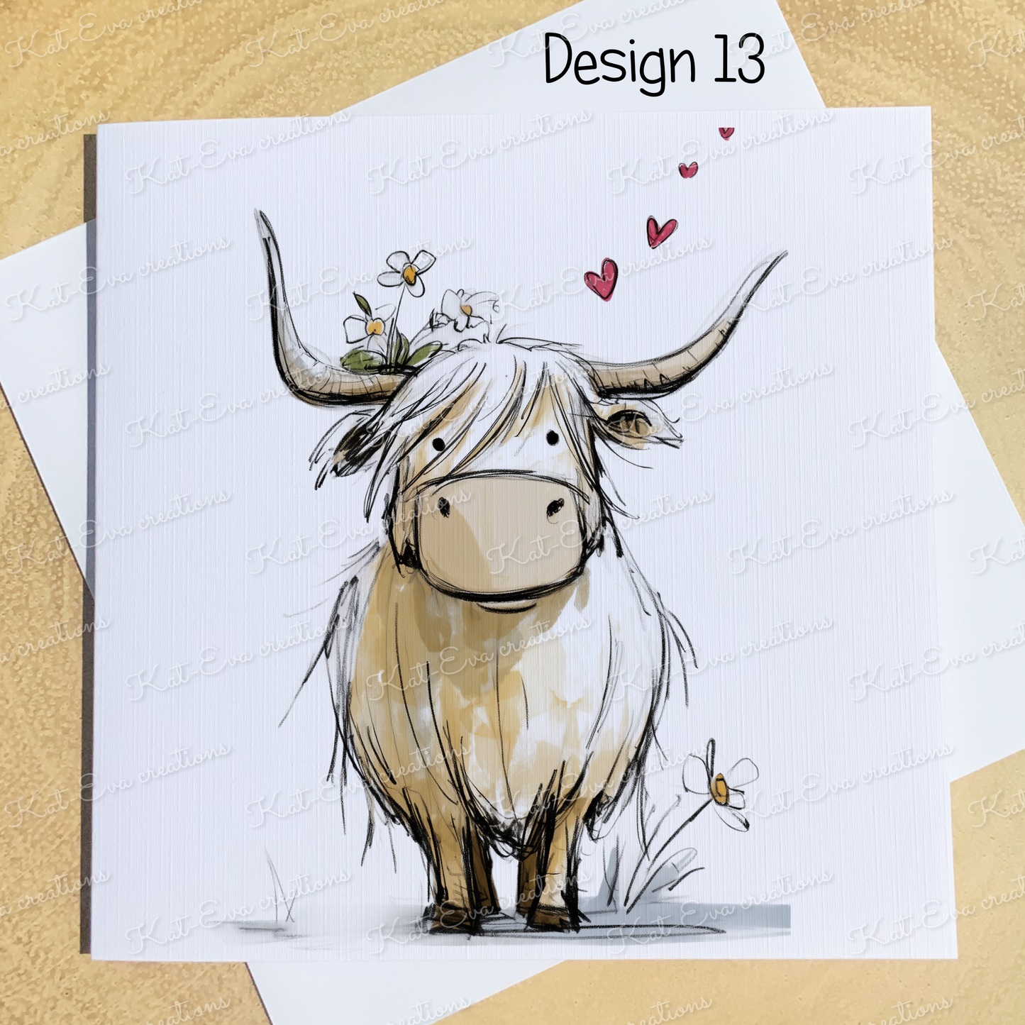 sketchy highland cow card (lots of different cows available) ideal for birthday or valentines day