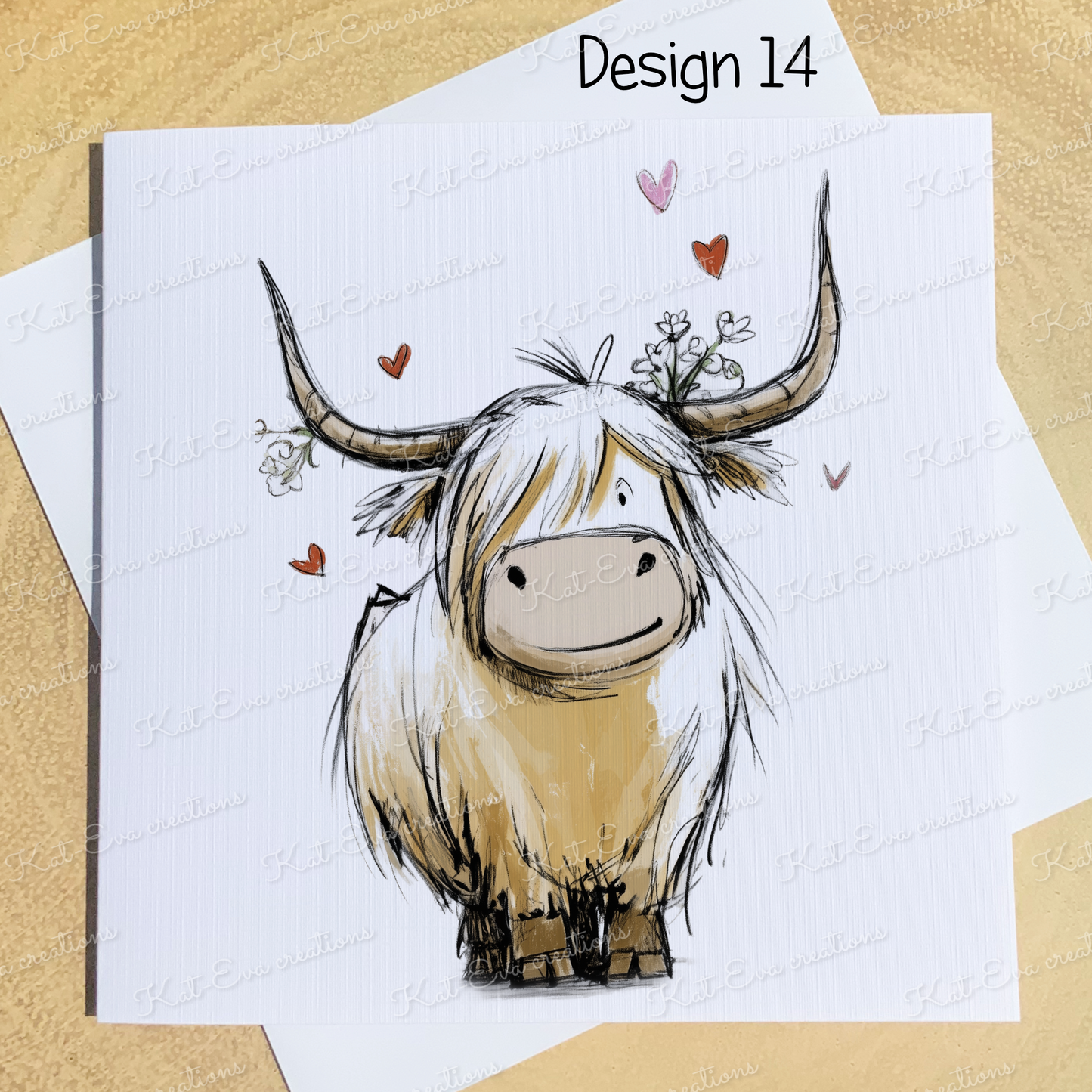 sketchy highland cow card (lots of different cows available) ideal for birthday or valentines day