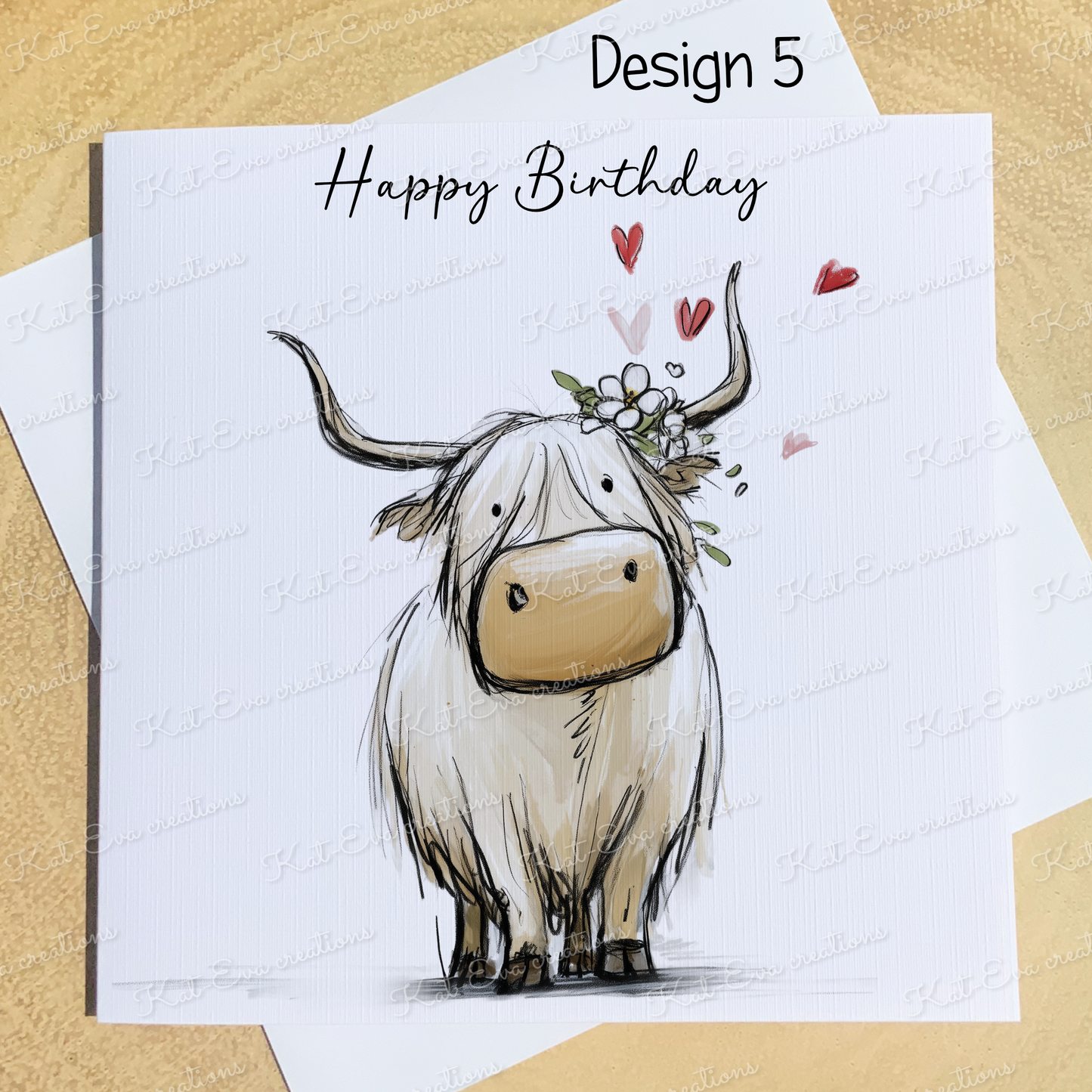 sketchy highland cow card (lots of different cows available) ideal for birthday or valentines day