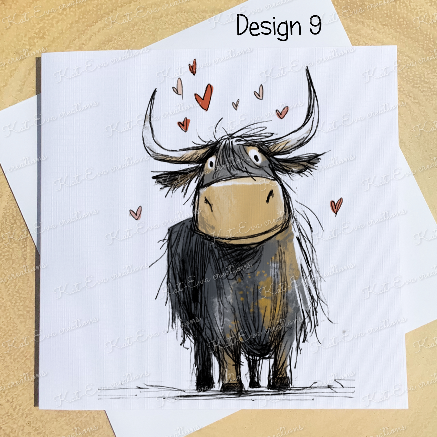 sketchy highland cow card (lots of different cows available) ideal for birthday or valentines day