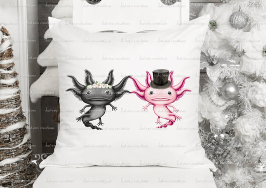 personalised axolotl wedding cushion