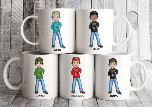 gamer mug. personalised gamer boy mug, gaming mug ideal birthday, christmas or secret santa gift. christmas eve box  stocking filler