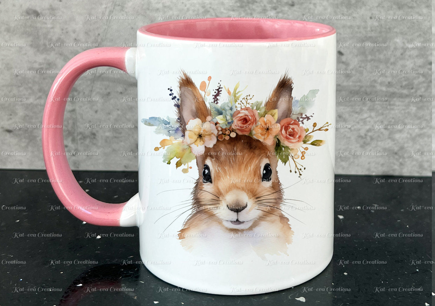 personalised squirrel mug. Gorgeous Floral squirrel Cup. Ideal for birthday, secret santa, stocking filler or Christmas present