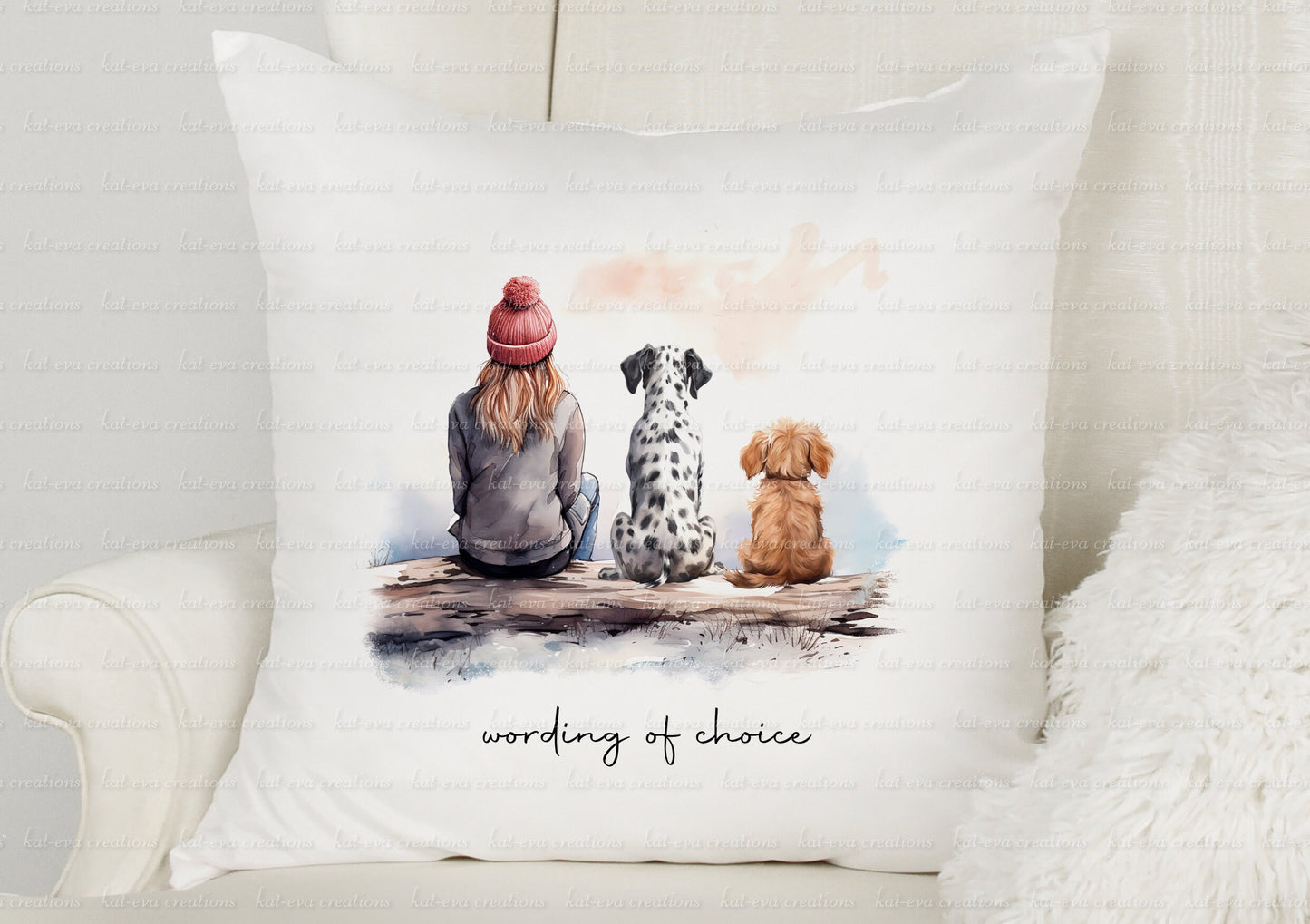Dog and owner cushion. personalised dog cushion. Lots of different dogs available