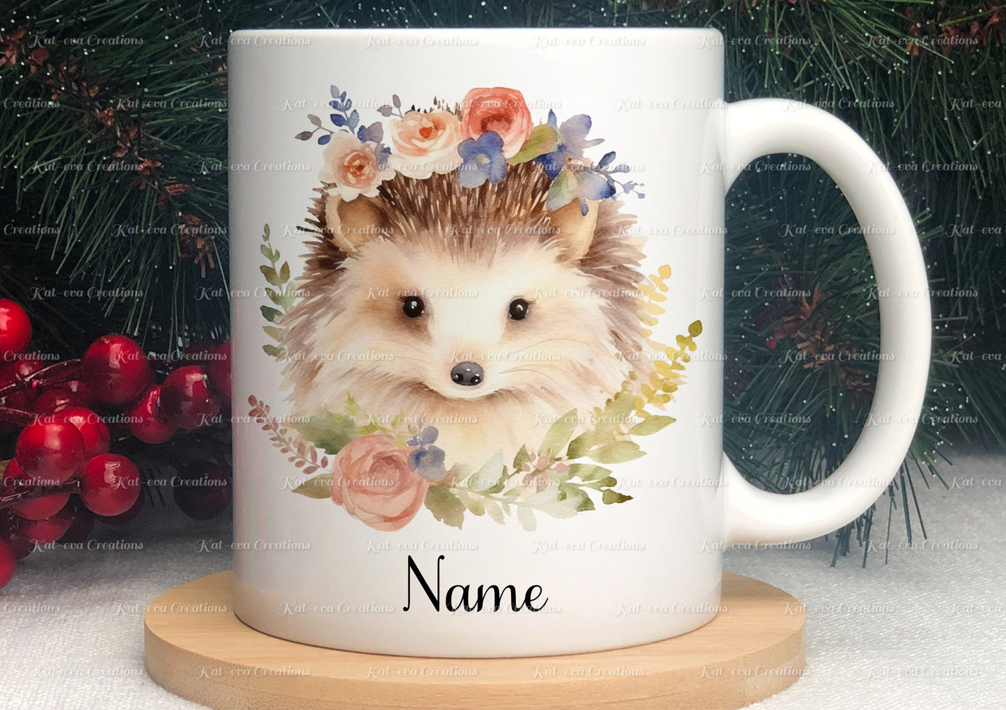 Hedgehog mug. personalised Floral hedgehog Cup. Ideal for birthday, secret santa, stocking filler or Christmas present