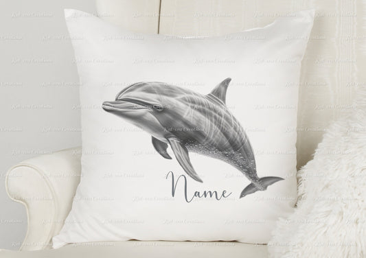 Dolphin cushion. personalised sketch dolphin pillow. ideal christmas, secret santa, stocking filler, or birthday gift