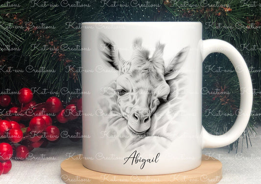 sleeping giraffe mug. Personalised giraffe cup. Ideal gift for Christmas. Birthday, secret santa or stocking filler