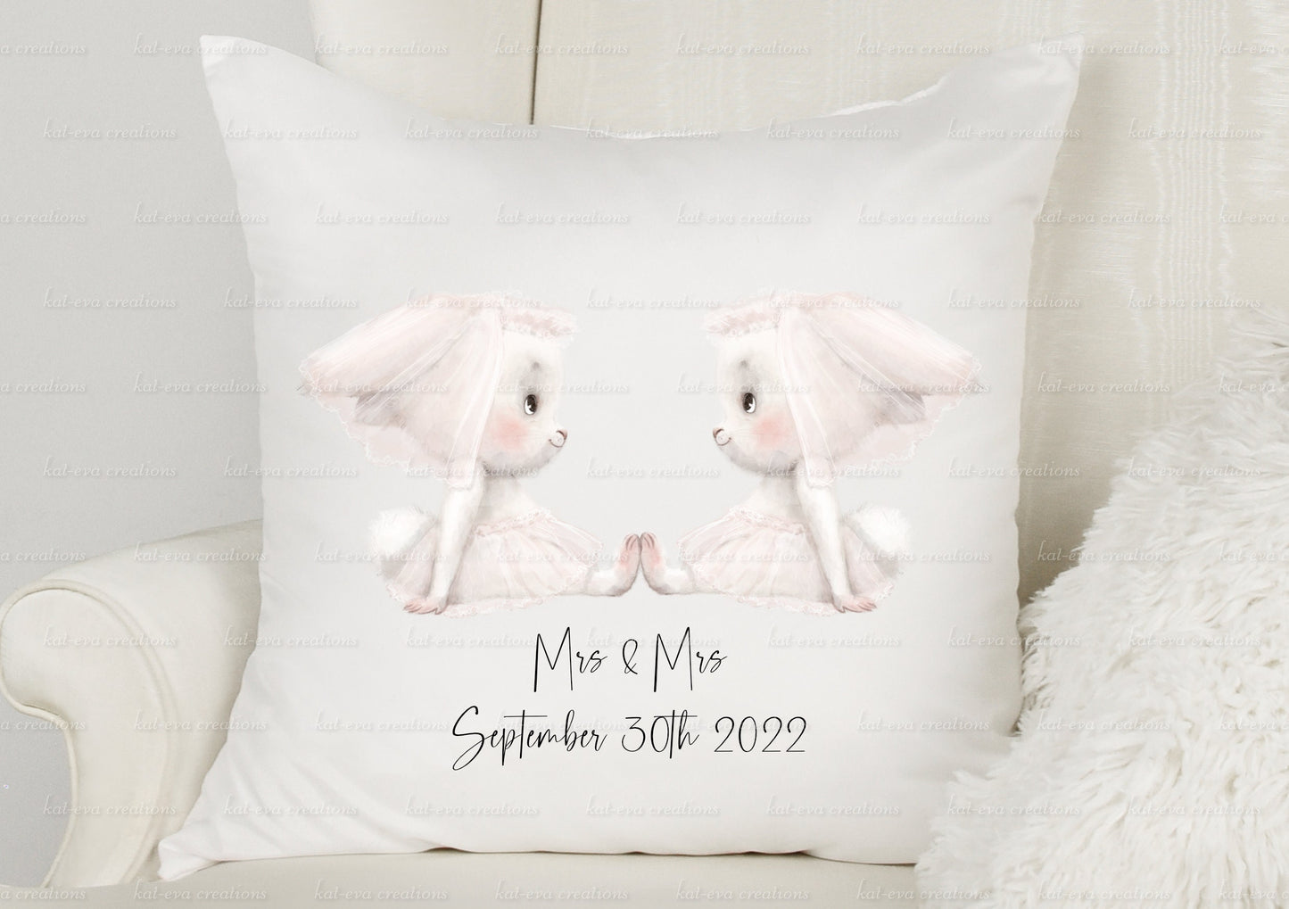 personalised Wedding cushion. Rabbit bride and groom pillow. Ideal wedding, engagement or anniversary gift. mr & mrs, mr and mr, mrs and mrs
