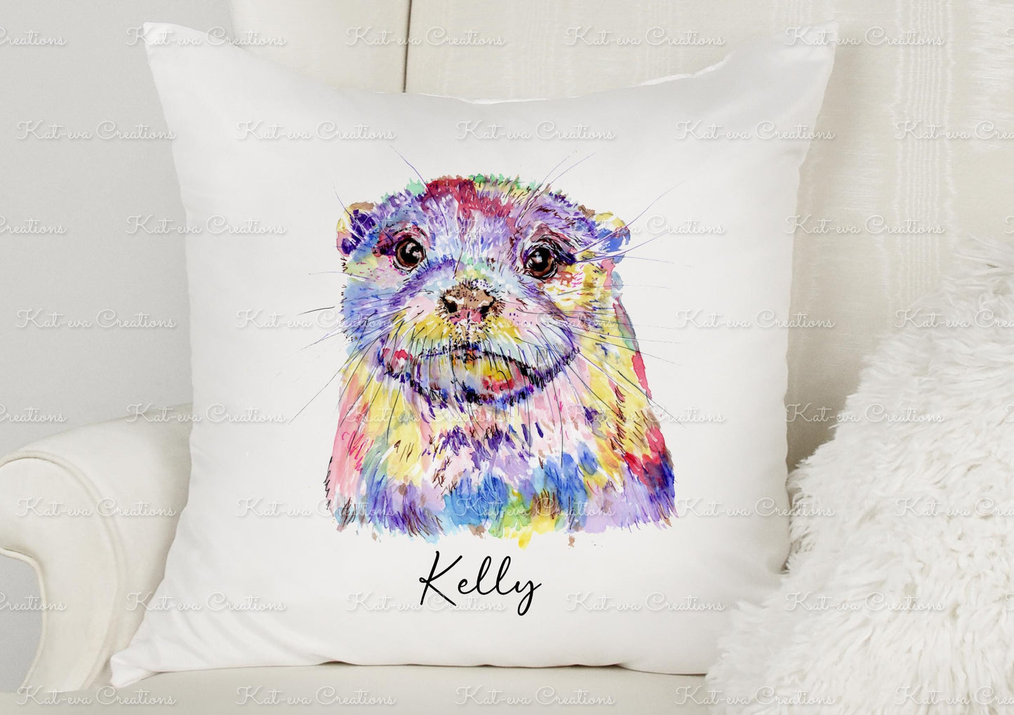 Otter cushion. can be personalised. ideal easter or birthday gift. Mothers day or fathers day present. Valentines day