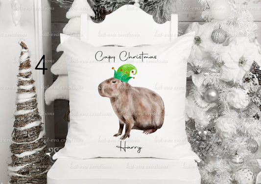 personalised christmas capybara cushion, Elf, Santa, Father Christmas