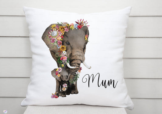 Stunning floral elephant and elephant baby cushion. can be personalised