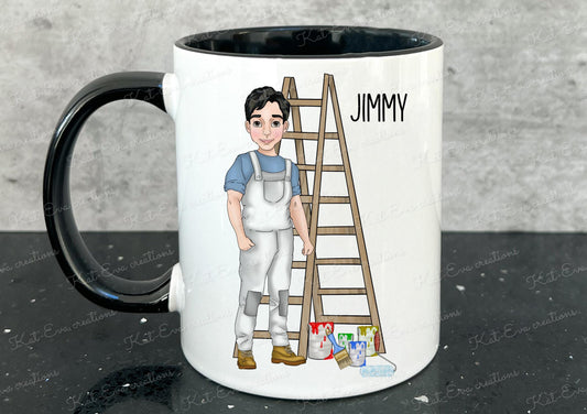 painter and decorator mug, Personalised painter cup. ideal christmas or birthday gift. Choice of characters