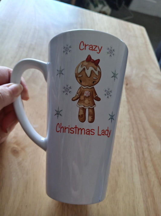 17oz latte mug crazy christmas lady