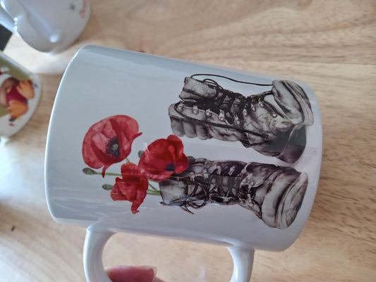 poppy army boot mug