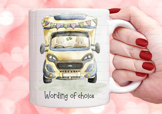 motorhome mug. personalised vintage motorhome cup. Campervan mug. choice of colours