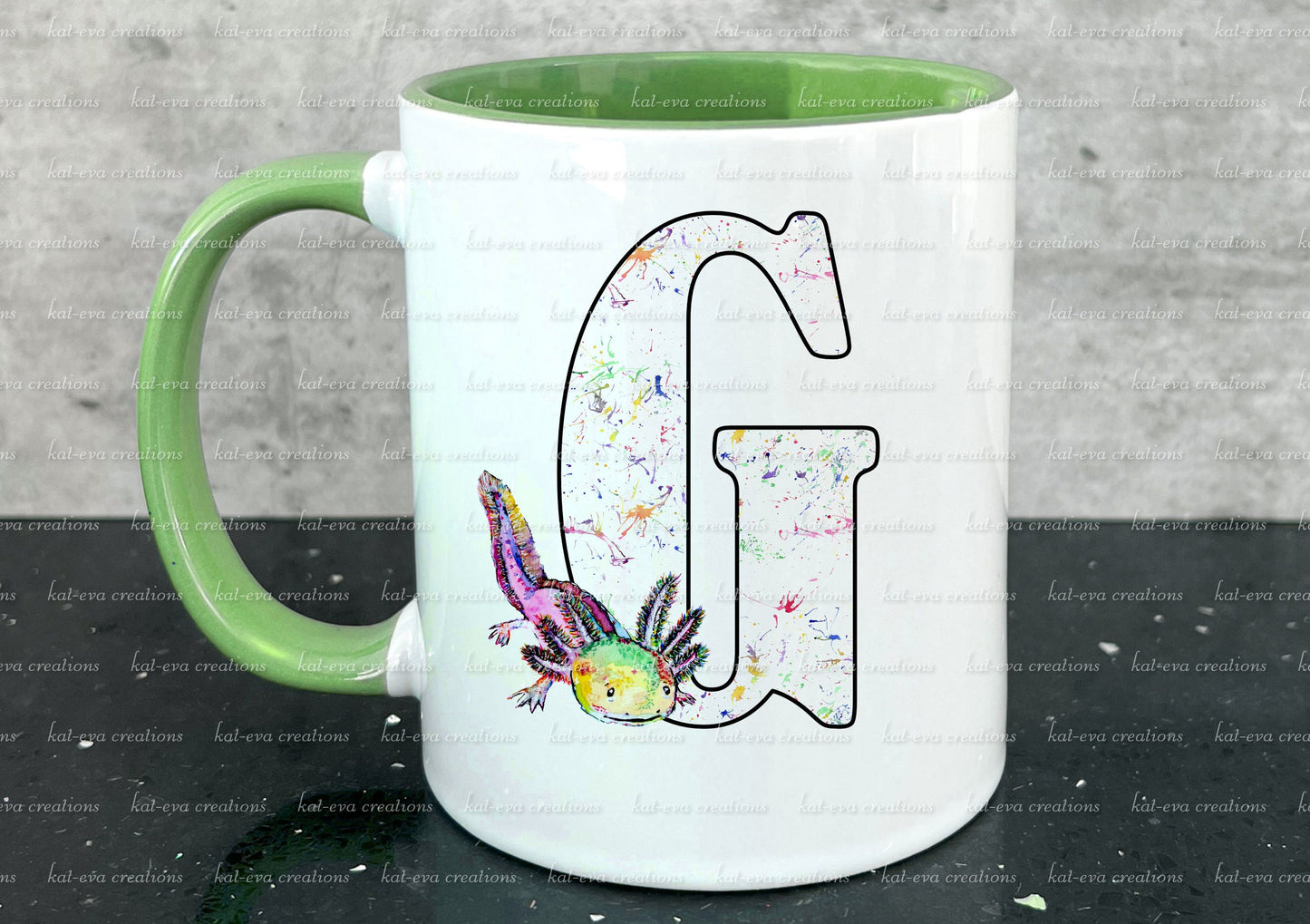 Personalised axolotl initial mug