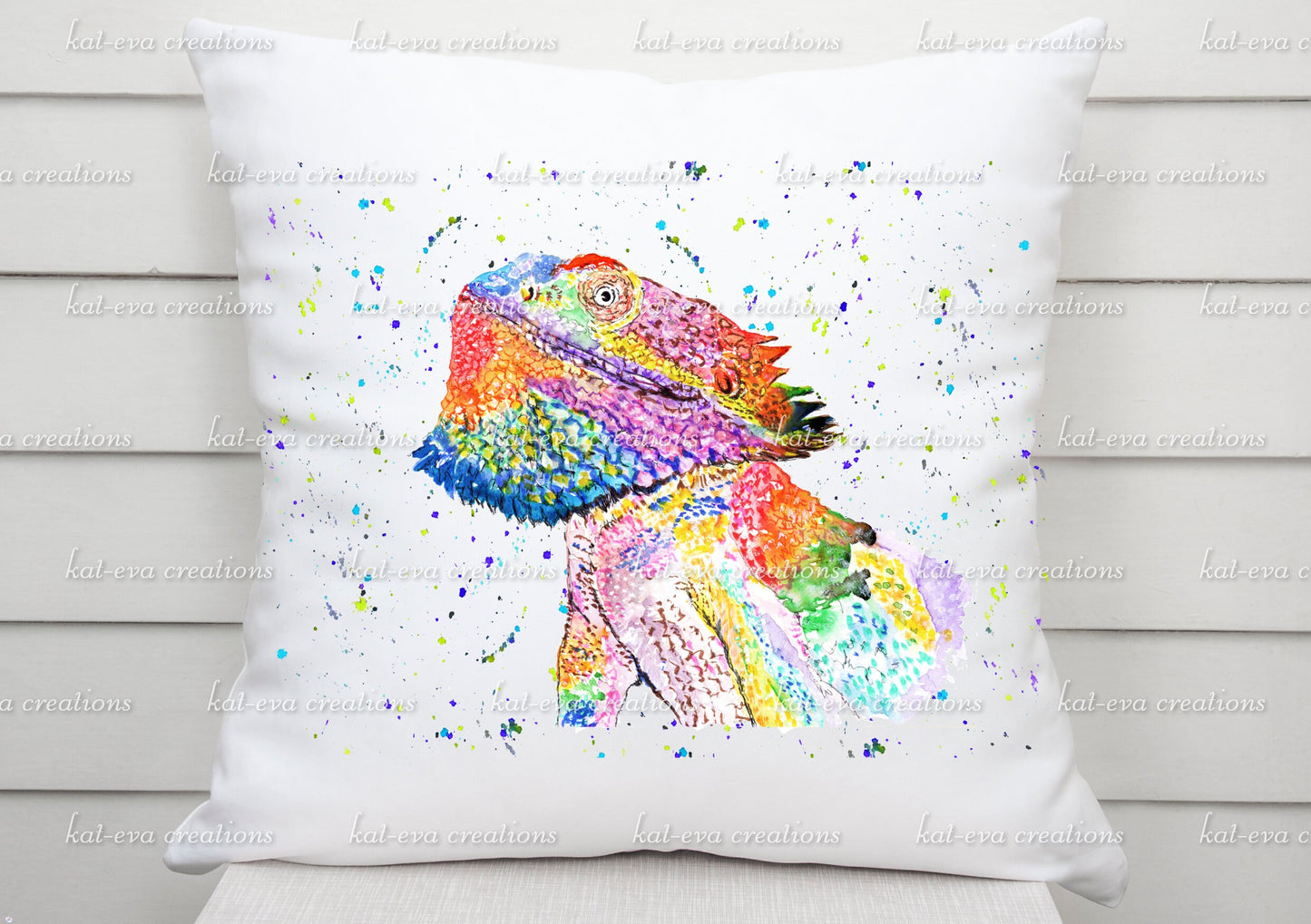 watercolour bearded dragon cushion. Can be personalised