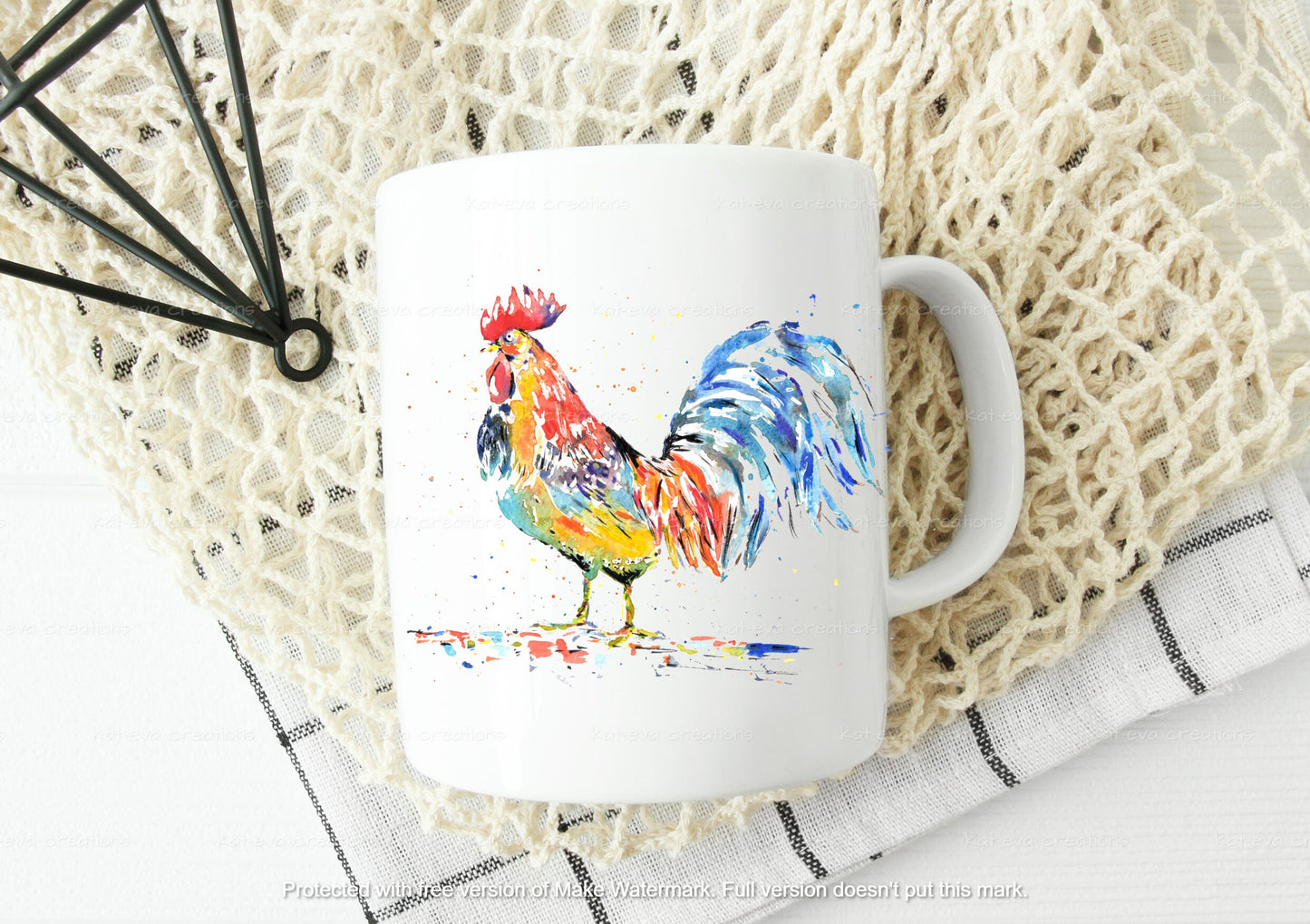 gorgeous watercolour chicken / hen / rooster/ cockerel mug or mug and coaster set. can be personalised