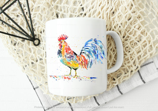 gorgeous watercolour chicken / hen / rooster/ cockerel mug or mug and coaster set. can be personalised