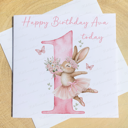 Bunny ballerina Birthday card