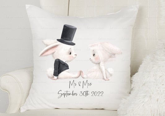 personalised Wedding cushion. Rabbit bride and groom pillow. Ideal wedding, engagement or anniversary gift. mr & mrs, mr and mr, mrs and mrs