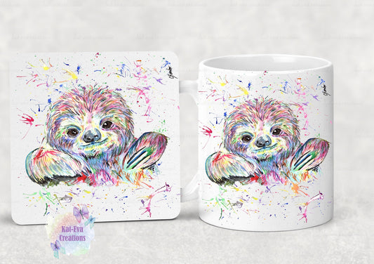 watercolour sloth mug or mug and coaster set. can be personalised