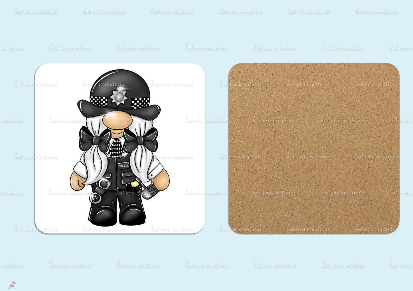 police man police lady pc gnome, gnomette, gonk, gonkette personalised mug or mug and coaster set