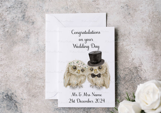 Wedding Card, Personalised Wedding card. Owl card. Bride and Groom Owl card