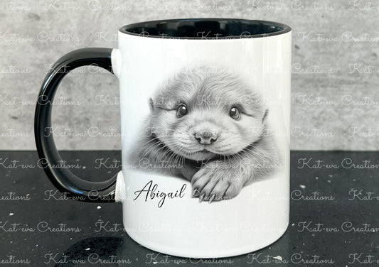 otter mug. Personalised baby otter cup. Ideal gift for Christmas. Birthday, secret santa or stocking filler