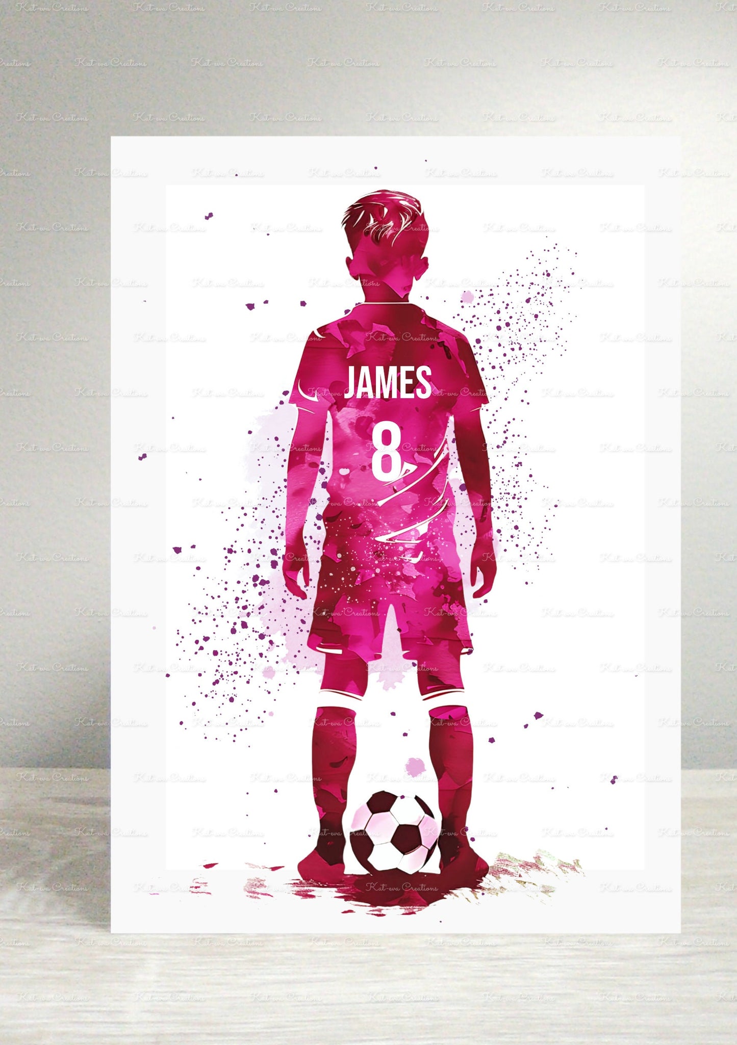 Football print. A4 personalised print. home decor. kids room. Choice of colour, name and number
