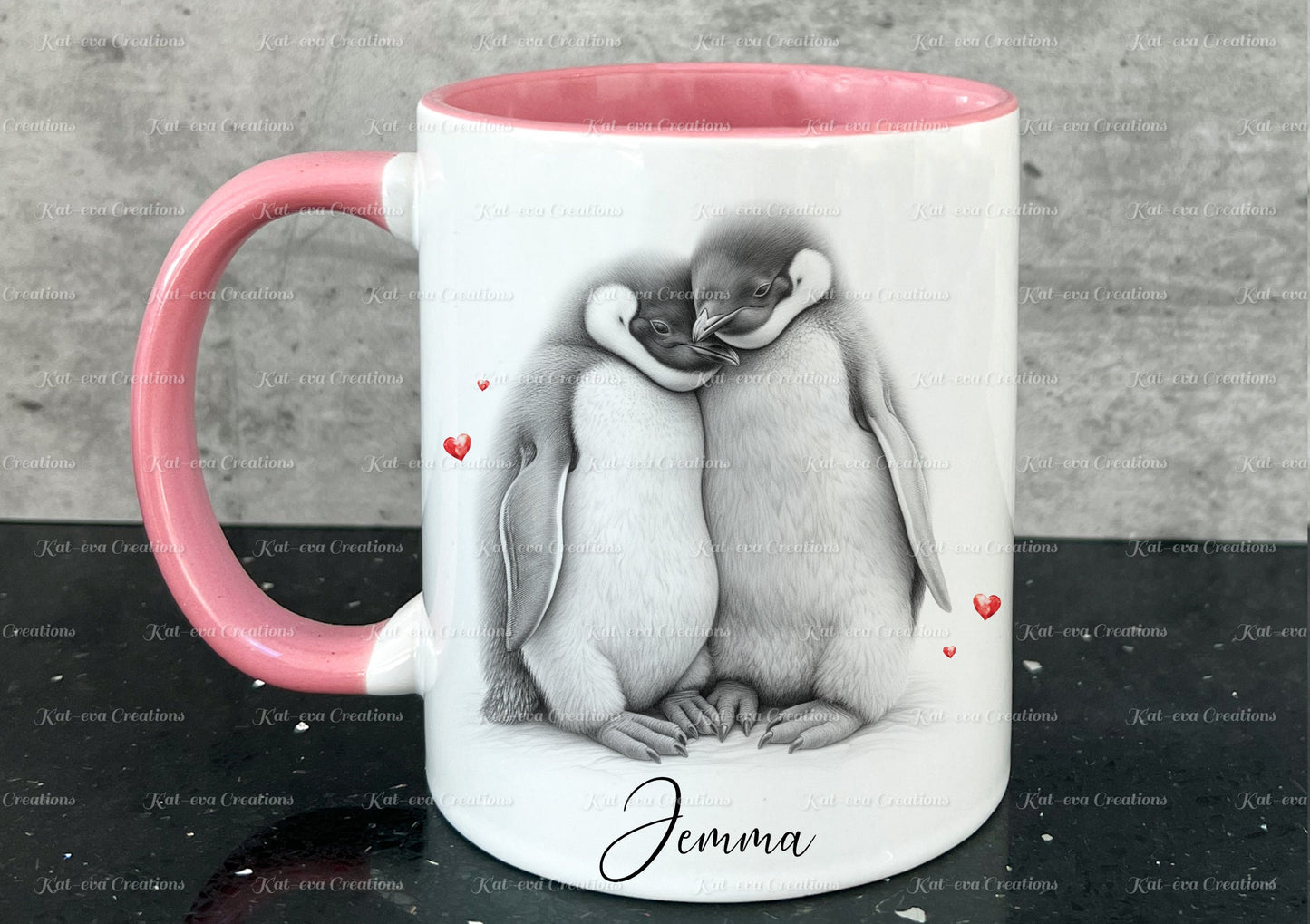 Penguin mug. Personalised penguin couple cup. Ideal gift for Christmas. Birthday, secret santa or stocking filler. wildlife collection
