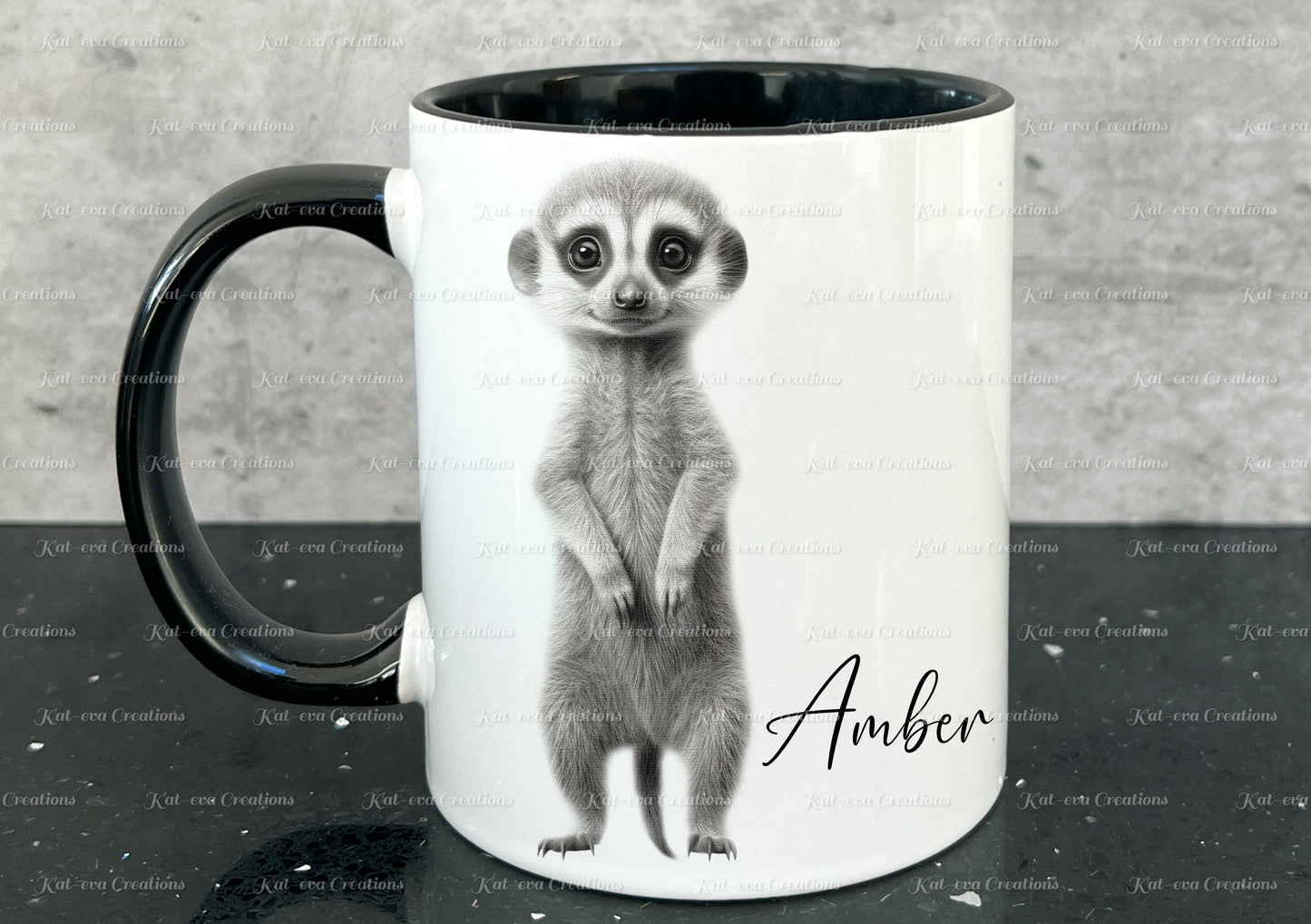 cute meerkat mug. Personalised baby meerkat cup. Ideal gift for Christmas. Birthday, secret santa or stocking filler