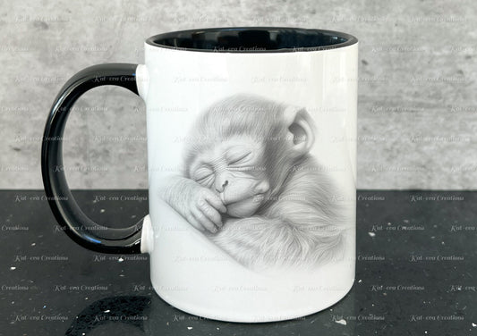 sleeping monkey mug. Personalised baby monkey / chimp cup. Ideal gift for Christmas. Birthday, secret santa or stocking filler