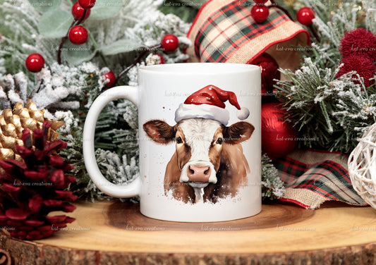 Cow Mug, personalised Christmas cow mug. Ideal Christmas gift. stocking filler or secret Santa present