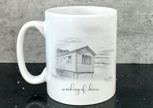 static caravan mug. personalised  static caravan cup. Camping and caravanning gift. summer holiday present