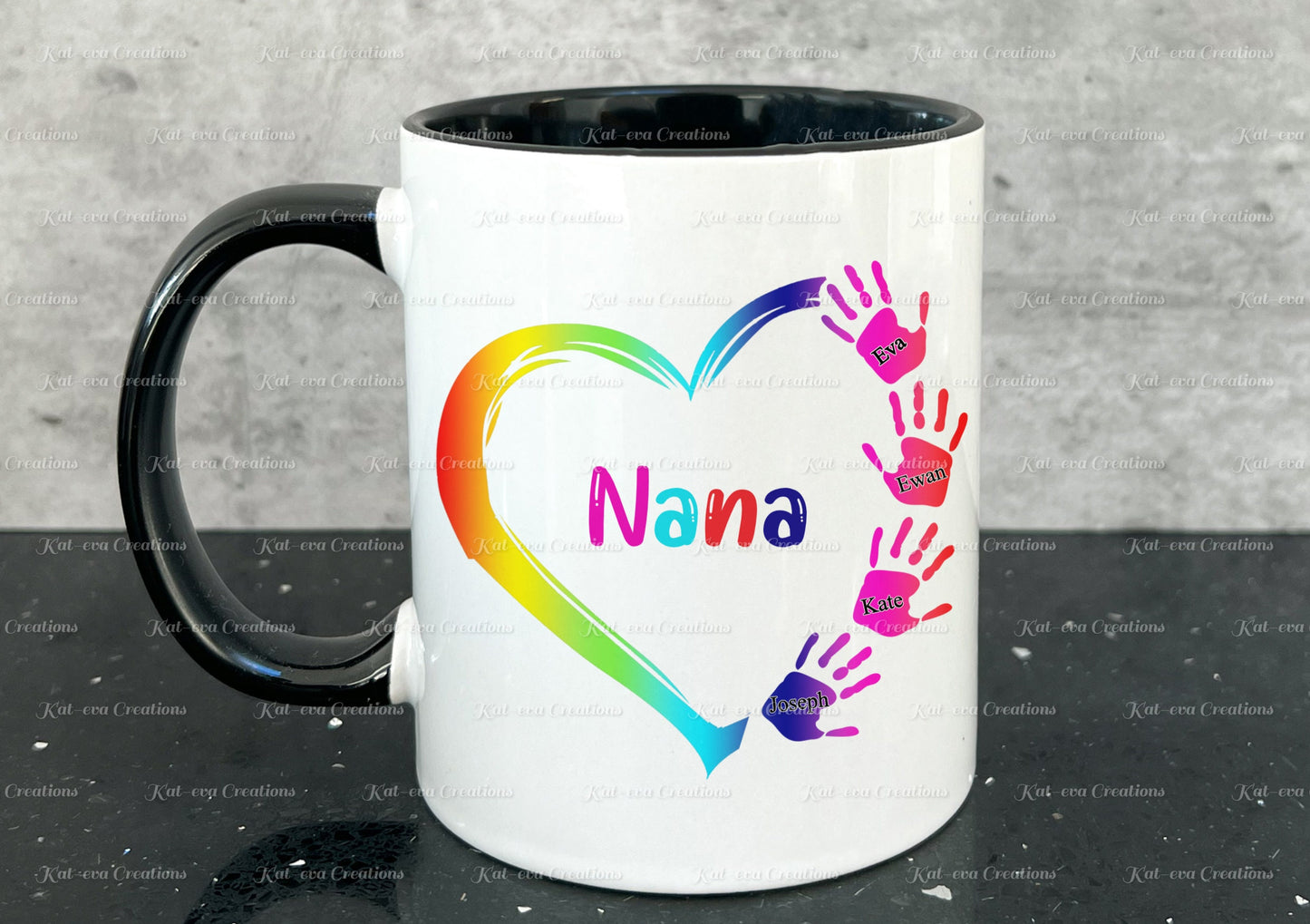 handprint heart mug, Personalised mug for Mum, gran, nana, grandma, mam. ideal christmas gift, birthday or mothers day present