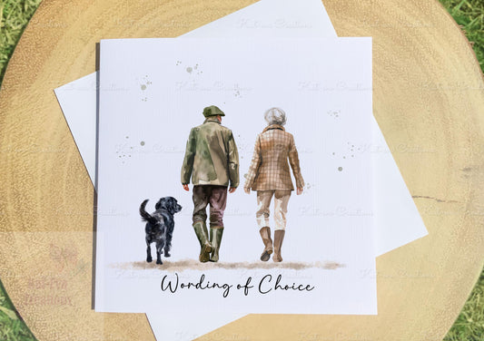 Dog card.  Country famer family card. personalised dog card. Lots of different people and dogs available